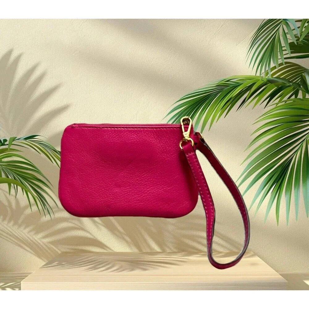 Michael Kors Fuchsia Leather Wristlet with Gold Plaque